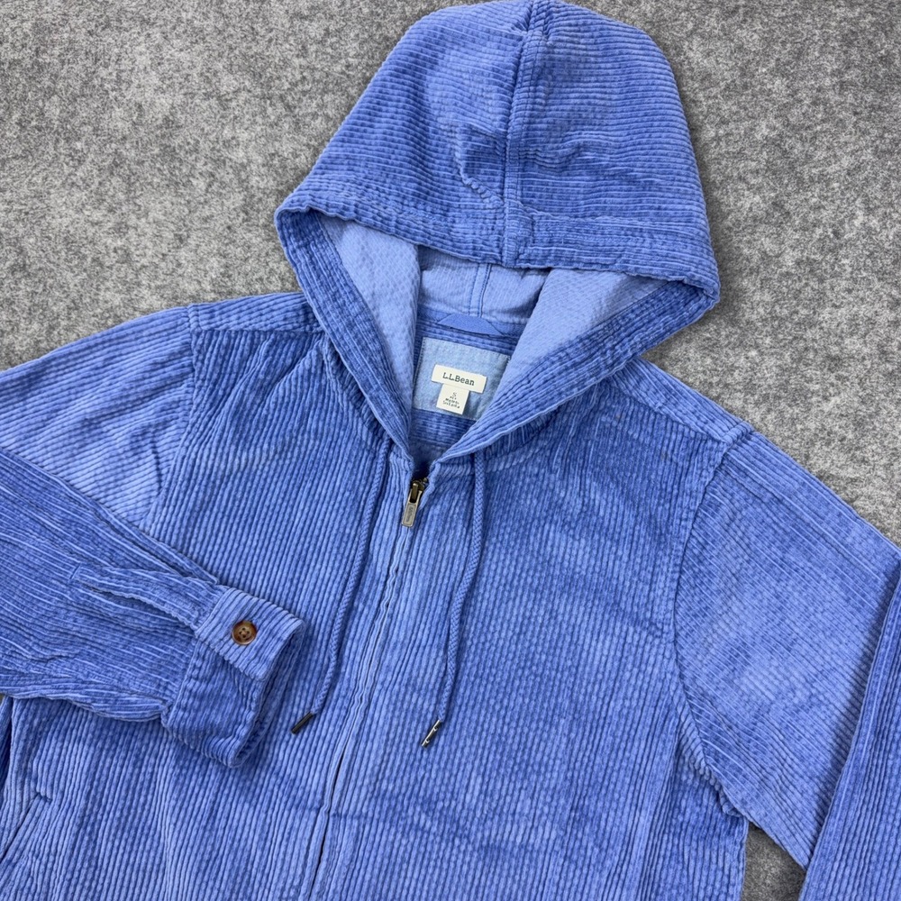 LL Bean Corduroy Jacket Womens S Blue Purple Hooded Full Zip Wide Wale Comfort